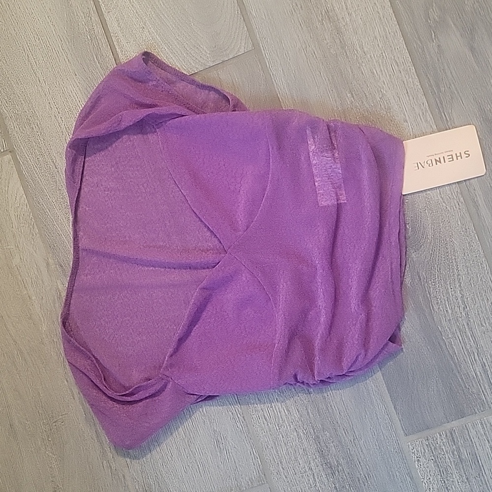 SHEIN BAE Lavender Sheer Mesh Top Small Ruched Sweetheart Neck Y2K Crop
